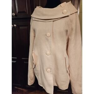 Anthropologie Tulle cream wool blend convertible collar button Jacket Sz XL